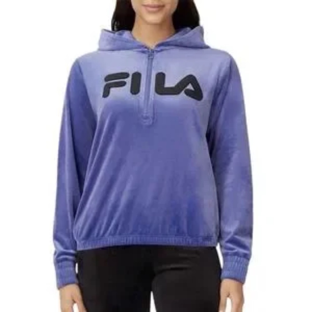FILA Woman's Purple Velour Quarter Zip Up Pullover Long Sleeve Hoodie- MEDIUM